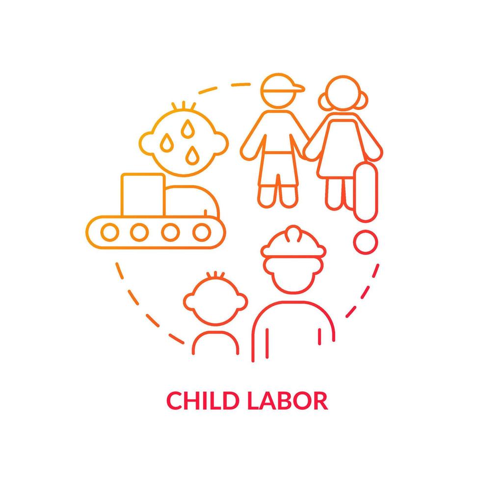 icône de concept de gradient rouge de travail des enfants. la pauvreté et le manque d'éducation. cause de la surpopulation idée abstraite illustration en ligne mince. dessin de contour isolé. vecteur