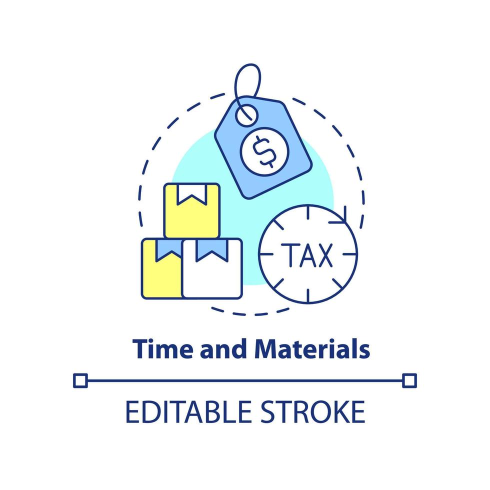 icône de concept de temps et de matériaux. accord dans l'illustration de la ligne mince de l'idée abstraite de l'approvisionnement. développement de produits. dessin de contour isolé. trait modifiable. vecteur