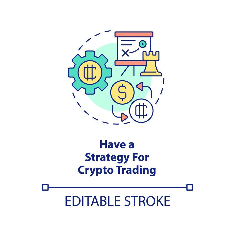 avoir une stratégie pour l'icône de concept de trading crypto. illustration de fine ligne d'idée abstraite de pointe de crypto-monnaie. dessin de contour isolé. trait modifiable. vecteur