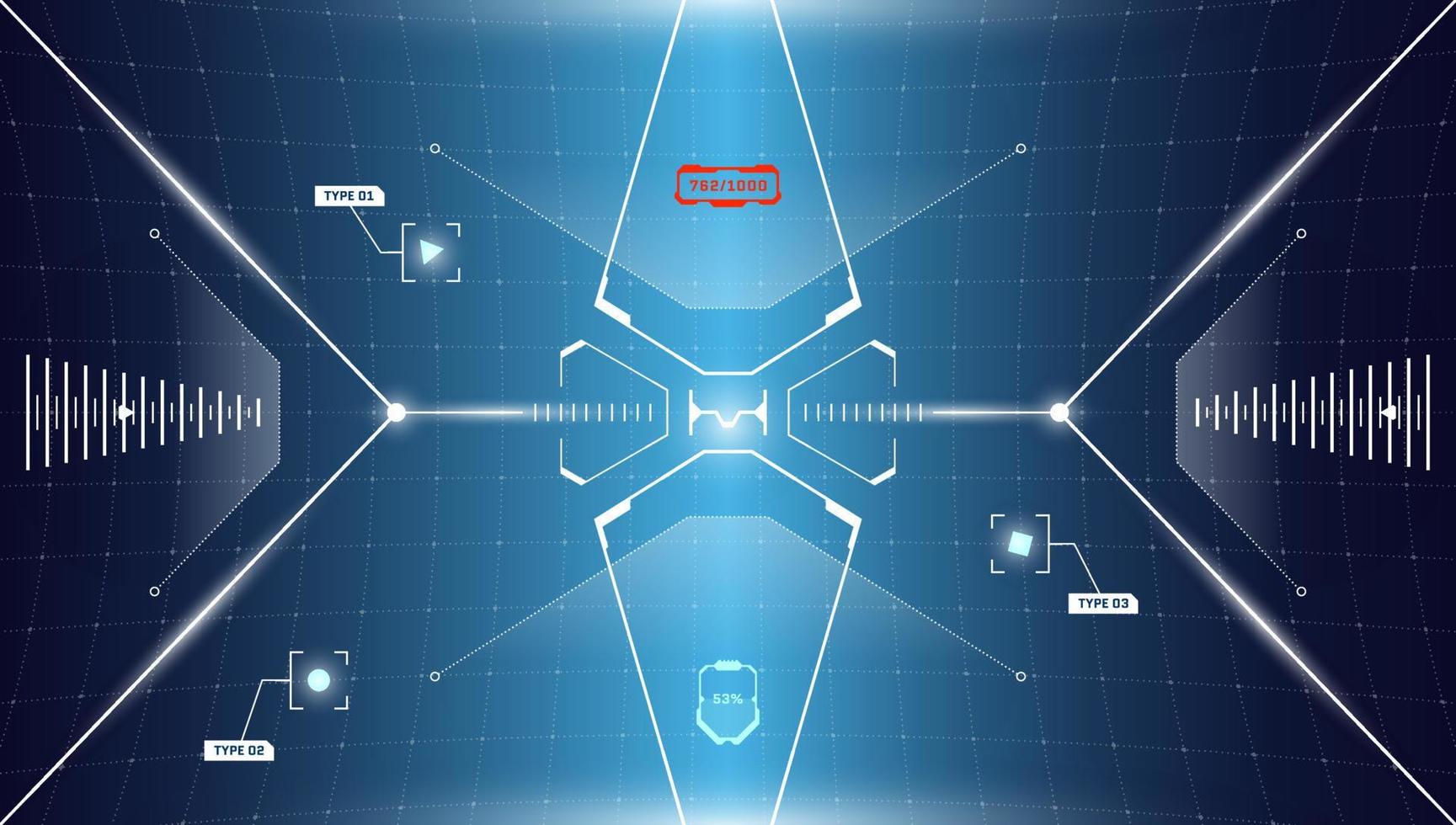 écran cyberpunk d'interface futuriste numérique vr hud. cible d'affichage tête haute de technologie de réalité virtuelle de science-fiction. panneau de tableau de bord de vaisseau spatial gui ui. visière de viseur fui. illustration vectorielle eps vecteur