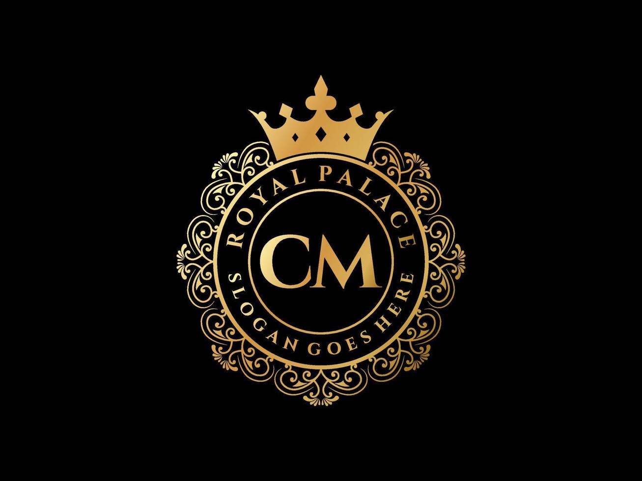 lettre cm logo victorien de luxe royal antique avec cadre ornemental. vecteur