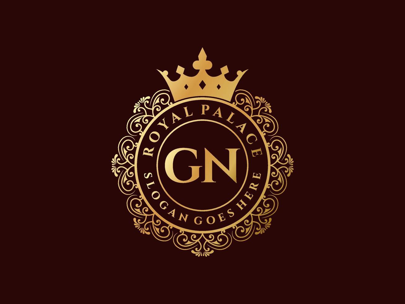 lettre gn logo victorien de luxe royal antique avec cadre ornemental. vecteur
