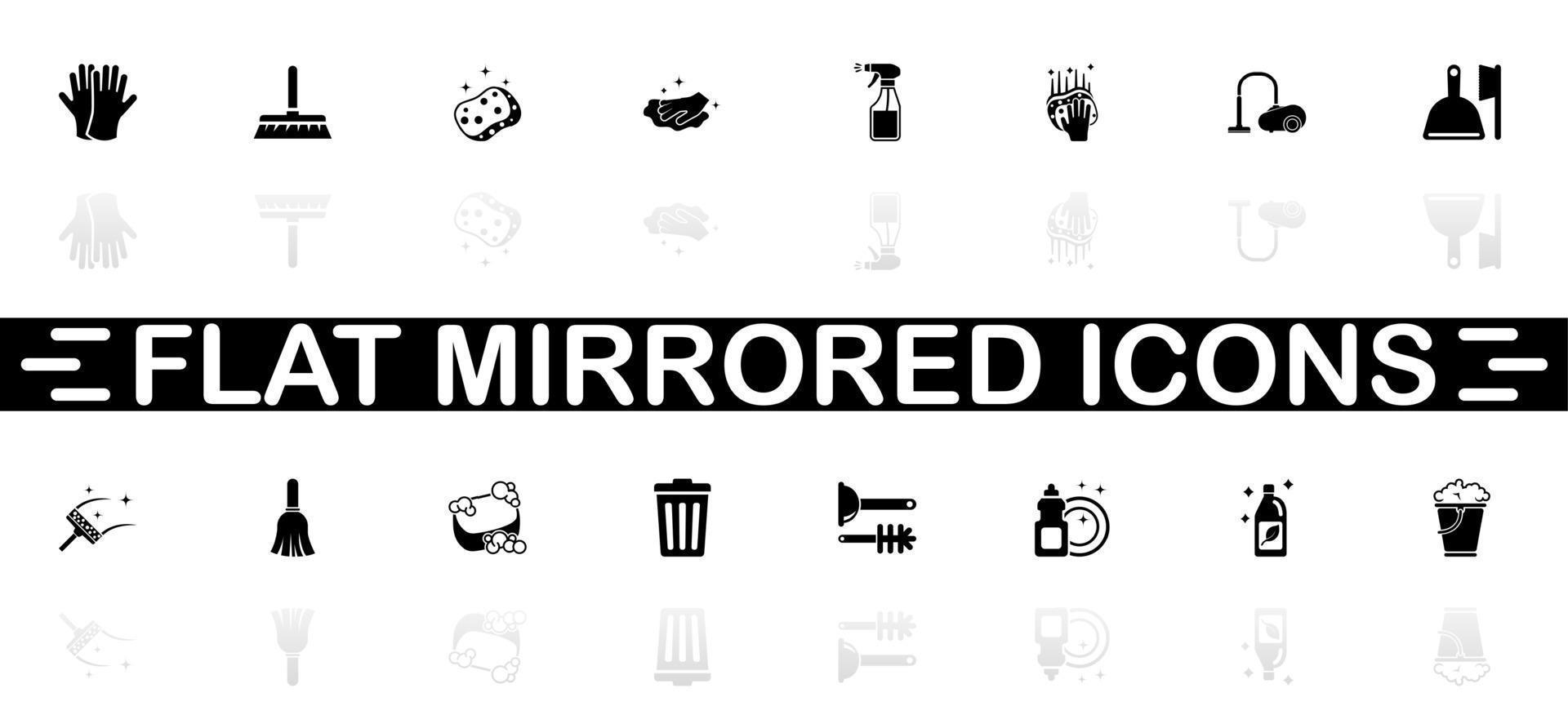 icônes de nettoyage - symbole noir sur fond blanc. simple illustration. icône de vecteur plat. ombre de réflexion miroir. peut être utilisé dans les projets logo, web, mobile et ui ux.