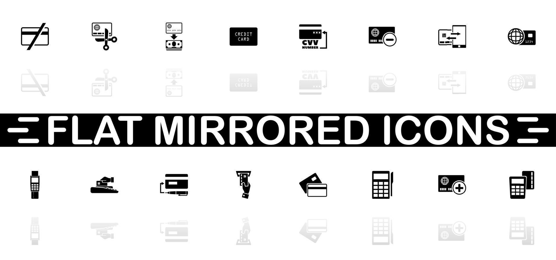 icônes de cartes de crédit - symbole noir sur fond blanc. simple illustration. icône de vecteur plat. ombre de réflexion miroir. peut être utilisé dans les projets logo, web, mobile et ui ux.