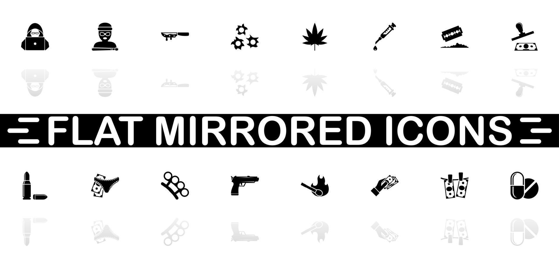 icônes de crime - symbole noir sur fond blanc. simple illustration. icône de vecteur plat. ombre de réflexion miroir. peut être utilisé dans les projets logo, web, mobile et ui ux.