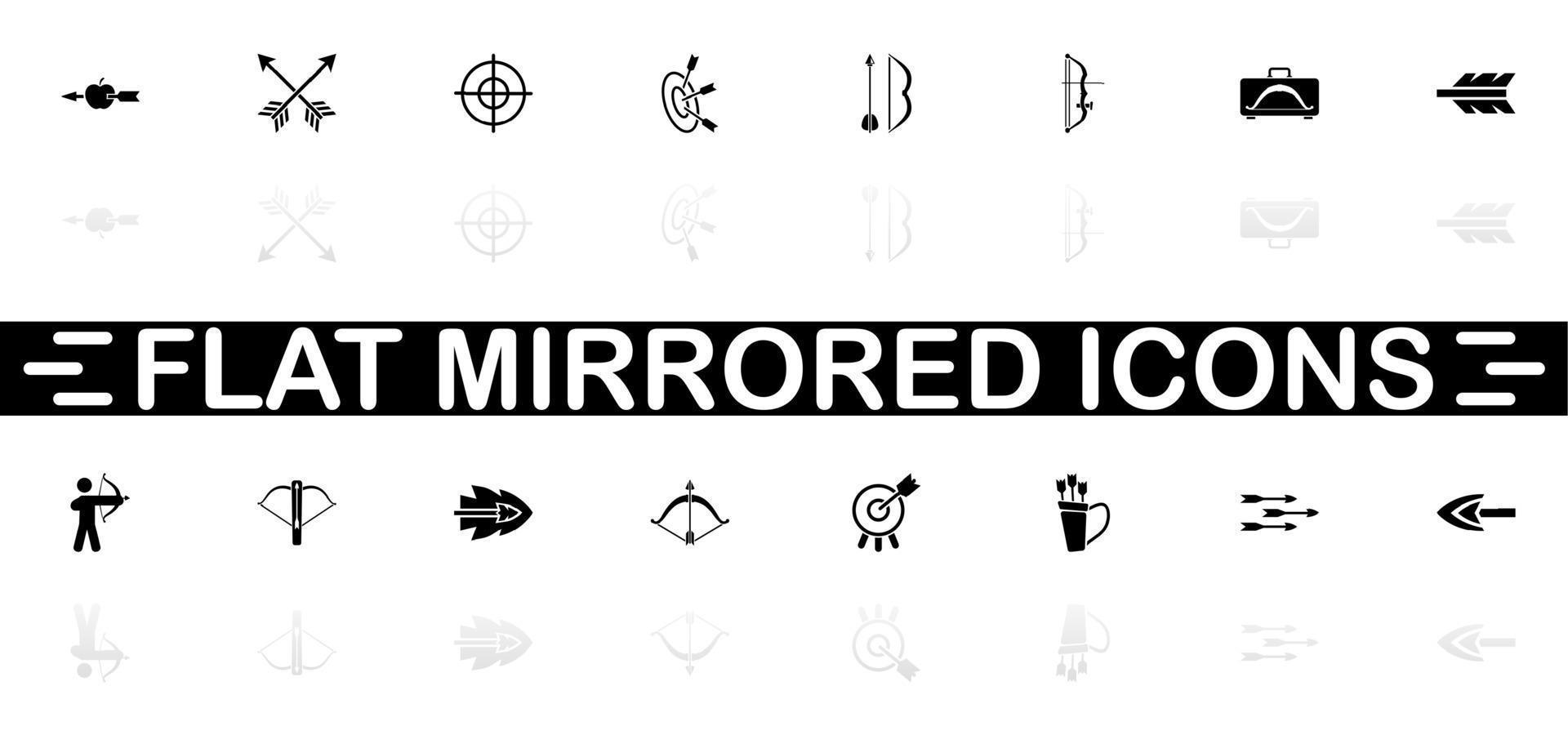 icônes arcs et flèches - symbole noir sur fond blanc. simple illustration. icône de vecteur plat. ombre de réflexion miroir. peut être utilisé dans les projets logo, web, mobile et ui ux.