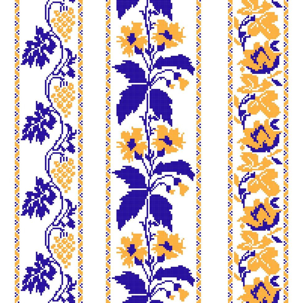 ensemble de motif d'ornement ethnique avec fleur au point de croix vecteur