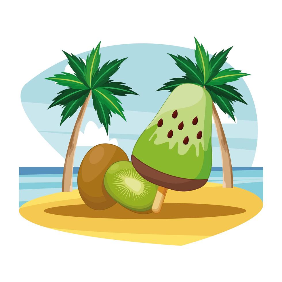 glace et kiwi sur une plage vecteur