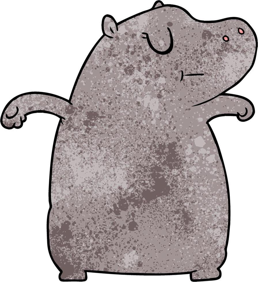 hippopotame de dessin animé de texture grunge rétro vecteur