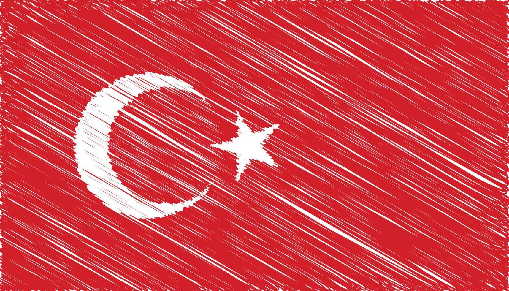 gros plan du drapeau national de la turquie avec illustration vectorielle effet gribouillis vecteur