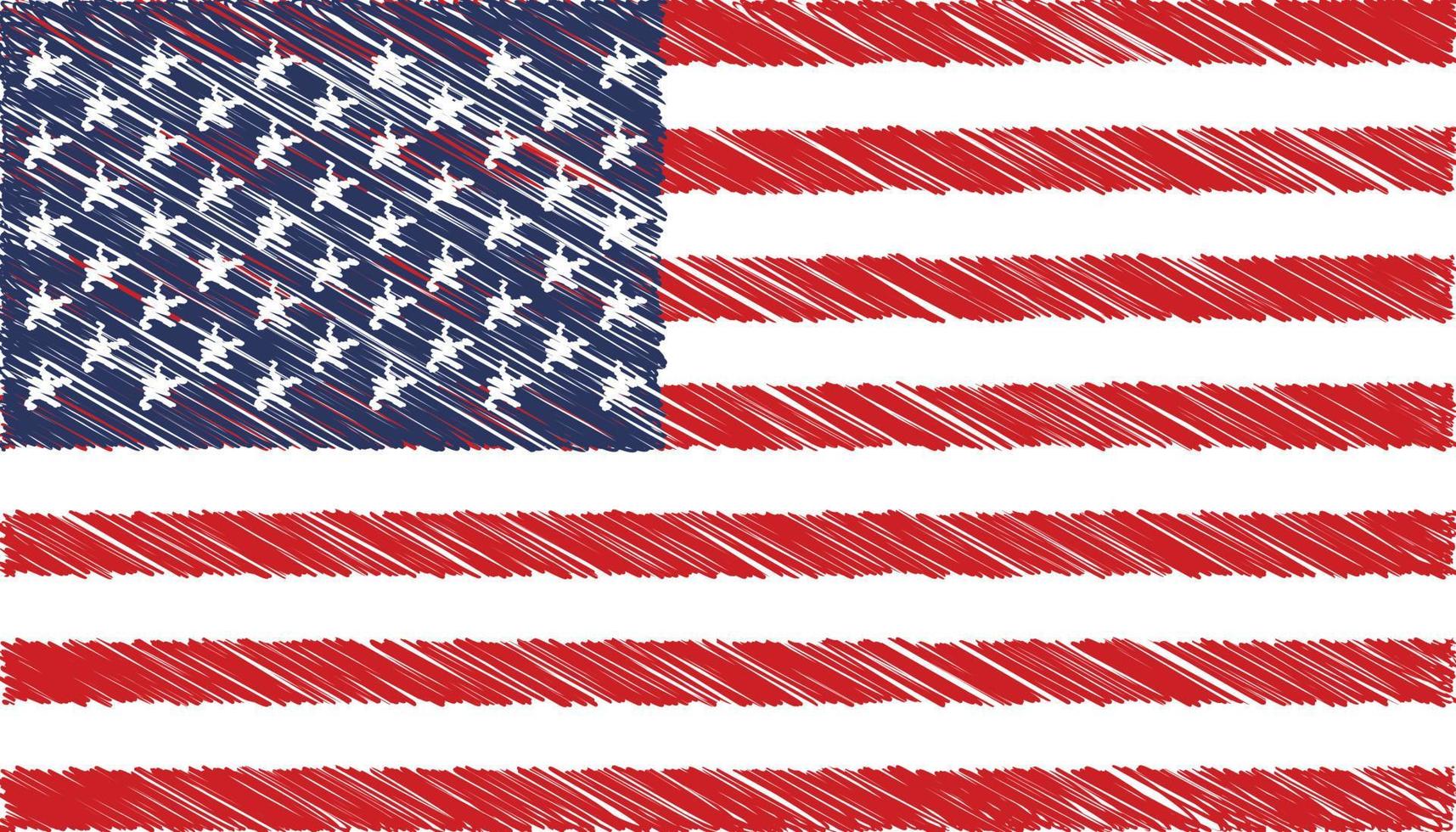 gros plan drapeau national des états-unis avec illustration vectorielle effet gribouillis vecteur
