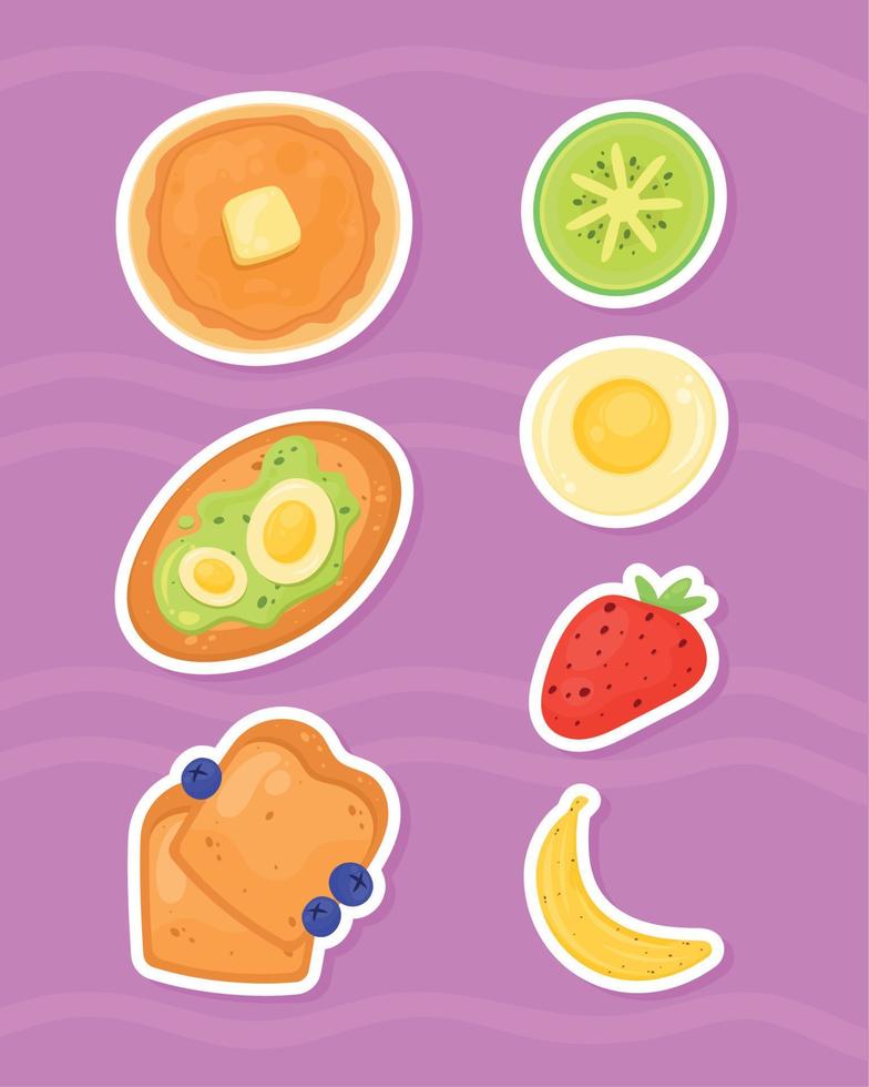 six icônes d'ingrédients de petit déjeuner vecteur
