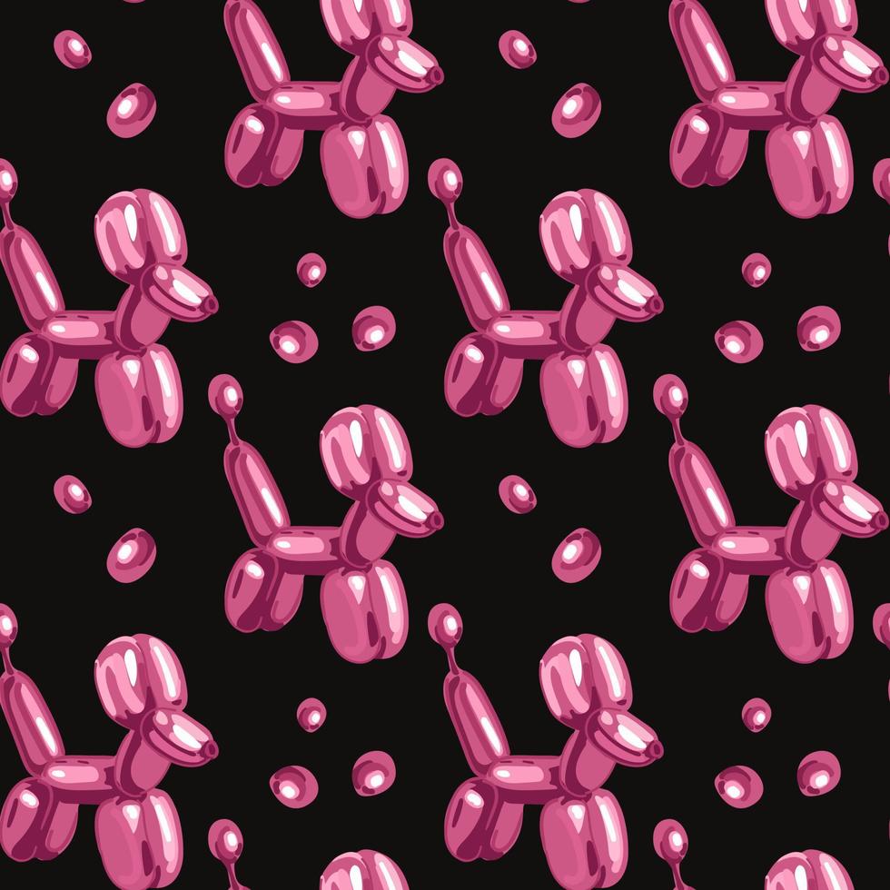 un motif de ballons violets. fond noir avec boules en forme de chien de couleur violet nacré. adapté aux produits imprimés sur tissu et papier. emballage, bannière, vêtements. vecteur