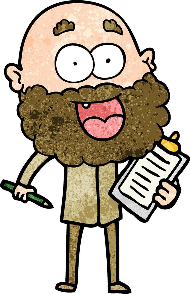 retro grunge texture dessin animé heureux homme avec barbe vecteur