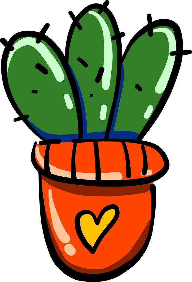 Cactus vert dans un pot rouge, illustration, vecteur sur fond blanc