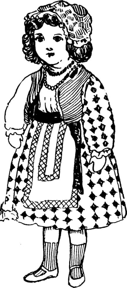 fille en robe hongroise, illustration vintage. vecteur
