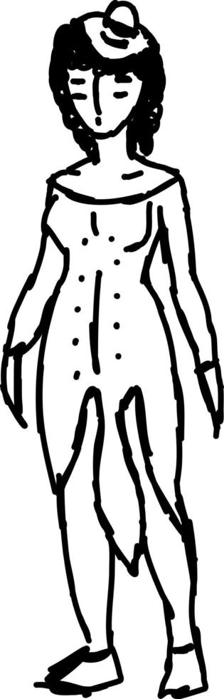 femme en croquis de robe, illustration, vecteur sur fond blanc.