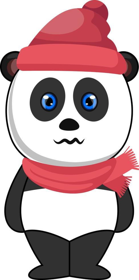 panda avec bonnet et écharpe, illustration, vecteur sur fond blanc.