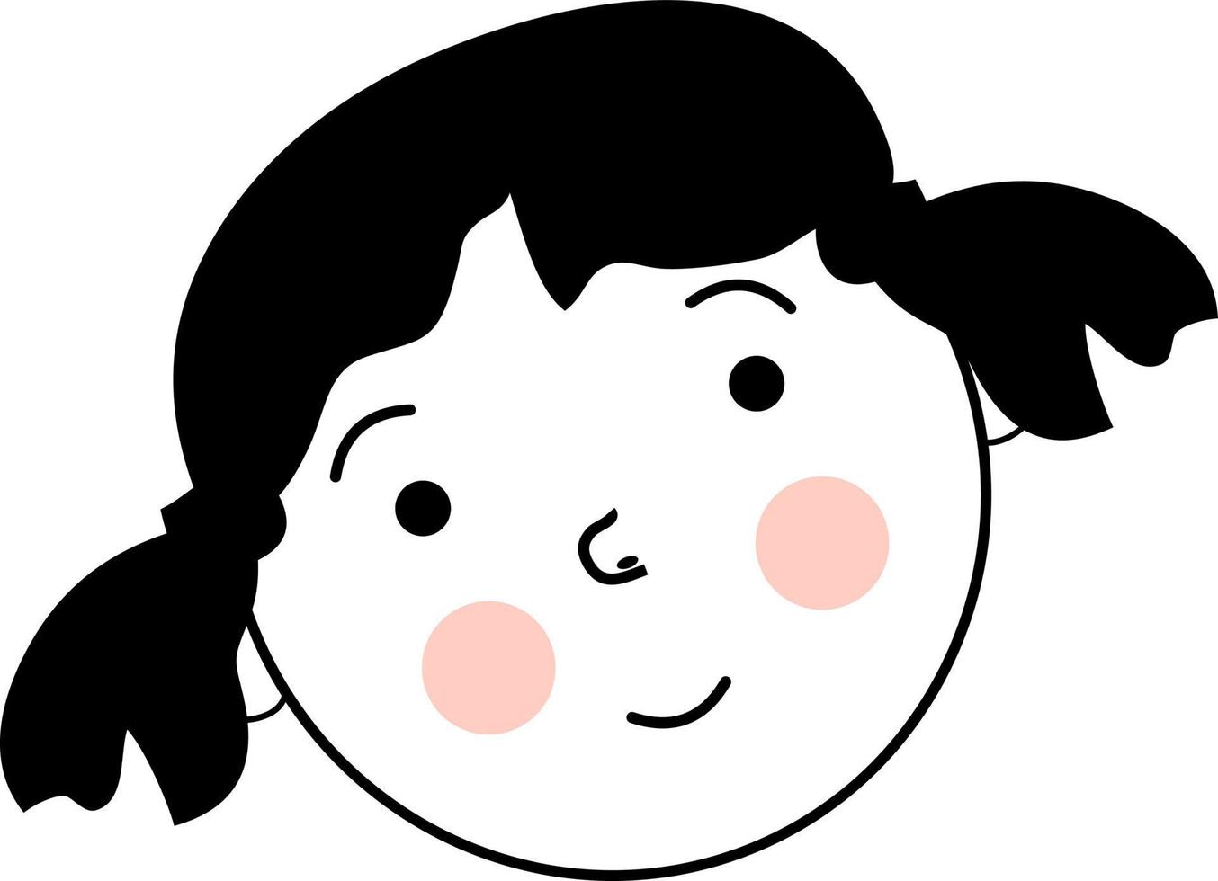 heureuse petite fille avec des nattes, illustration, vecteur, sur un fond blanc. vecteur