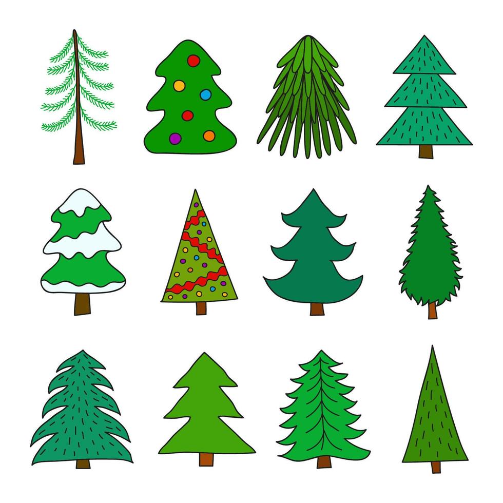 ensemble de sapins doodle. vecteur