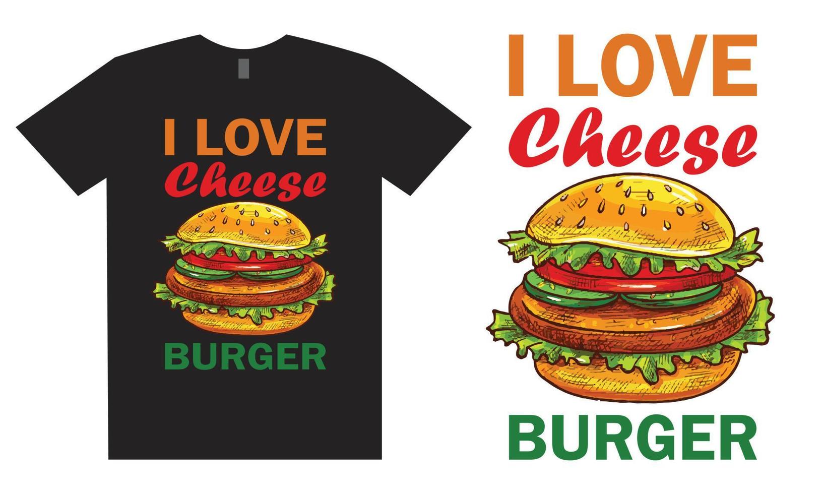 j'aime la conception de t-shirt burger au fromage vecteur