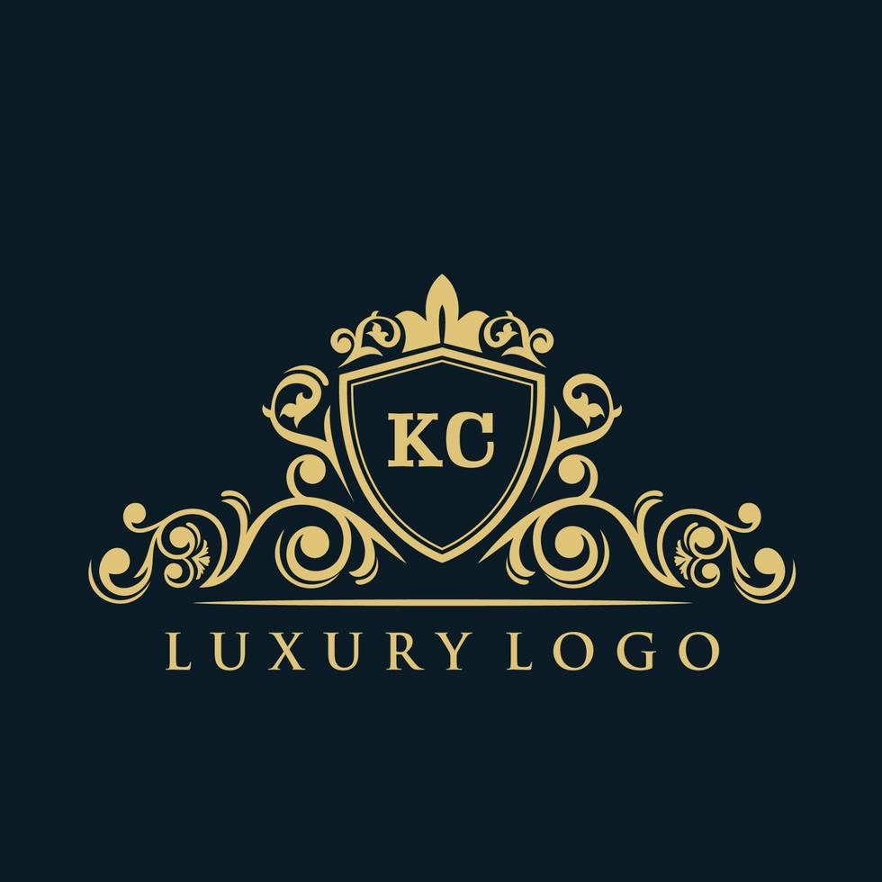 logo lettre kc avec bouclier d'or de luxe. modèle vectoriel de logo d'élégance.