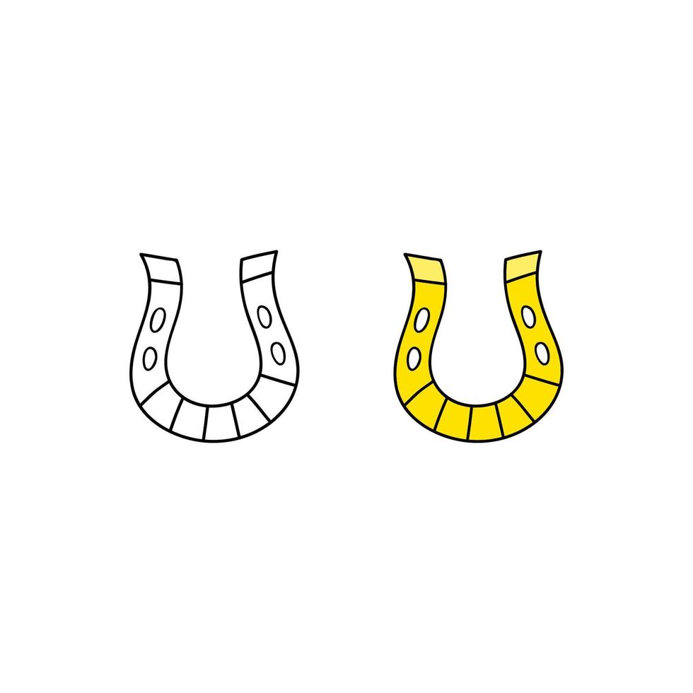 doodle coloré et contour fer à cheval doré. vecteur