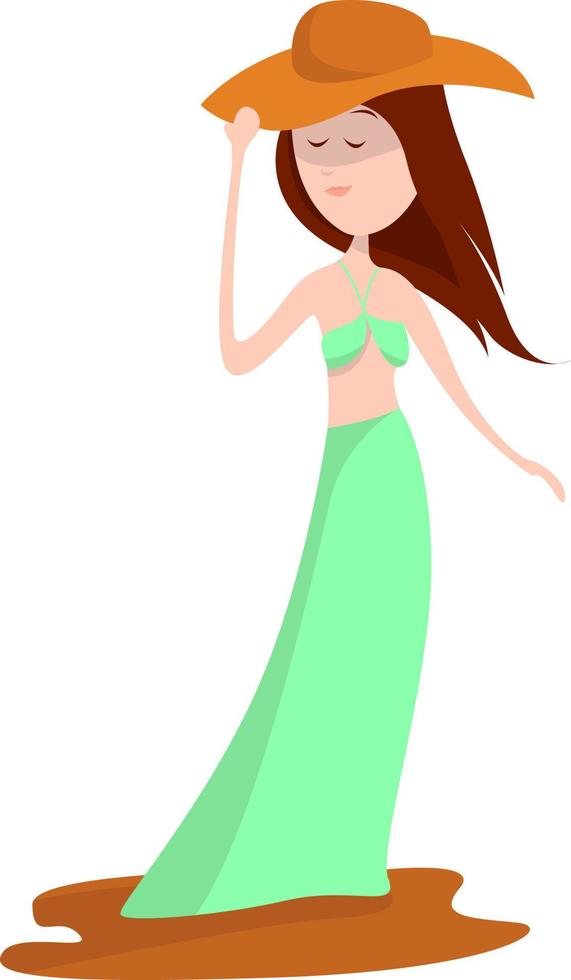 Fille en robe verte, illustration, vecteur sur fond blanc