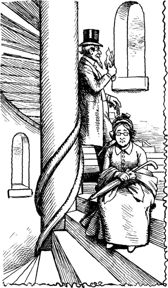 homme et femme dans l'escalier, illustration vintage vecteur