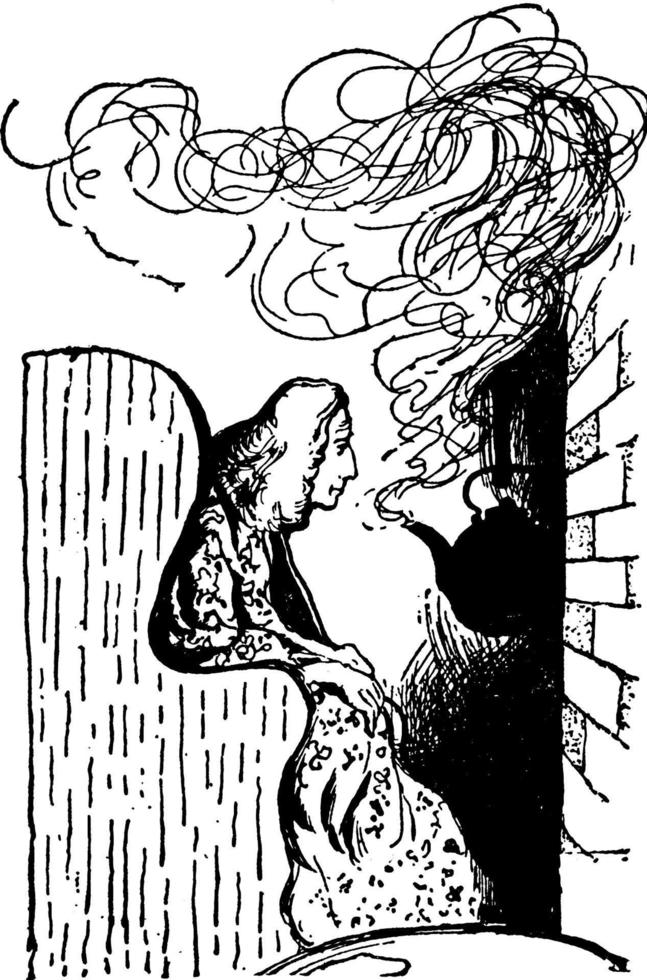 homme regardant une bouilloire à thé, illustration vintage vecteur