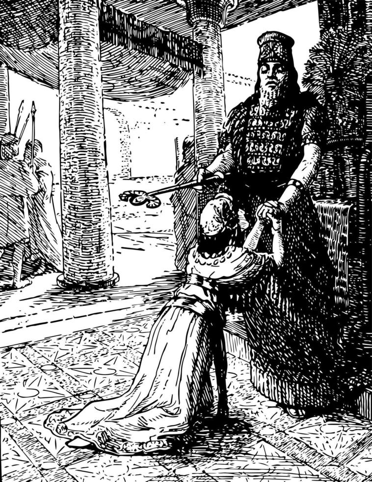 esther s'approche du roi xerxès, illustration vintage vecteur