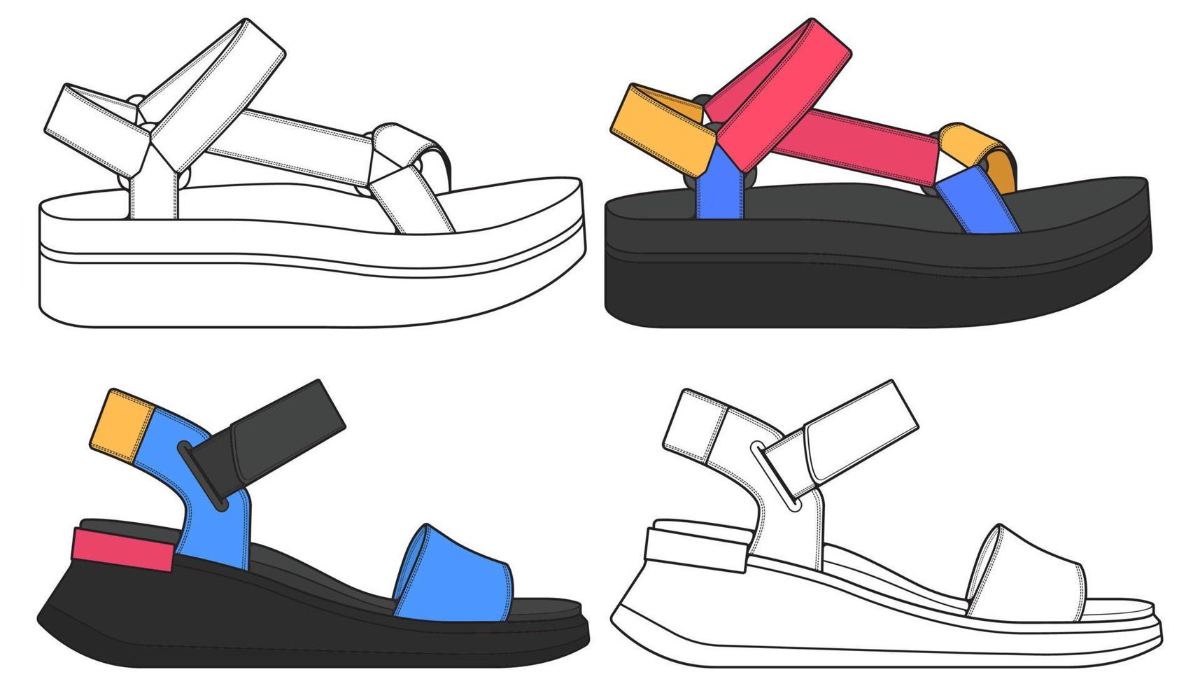 vecteur de dessin de sandales à lanières, style de sandales à lanières, illustration vectorielle. avec fond