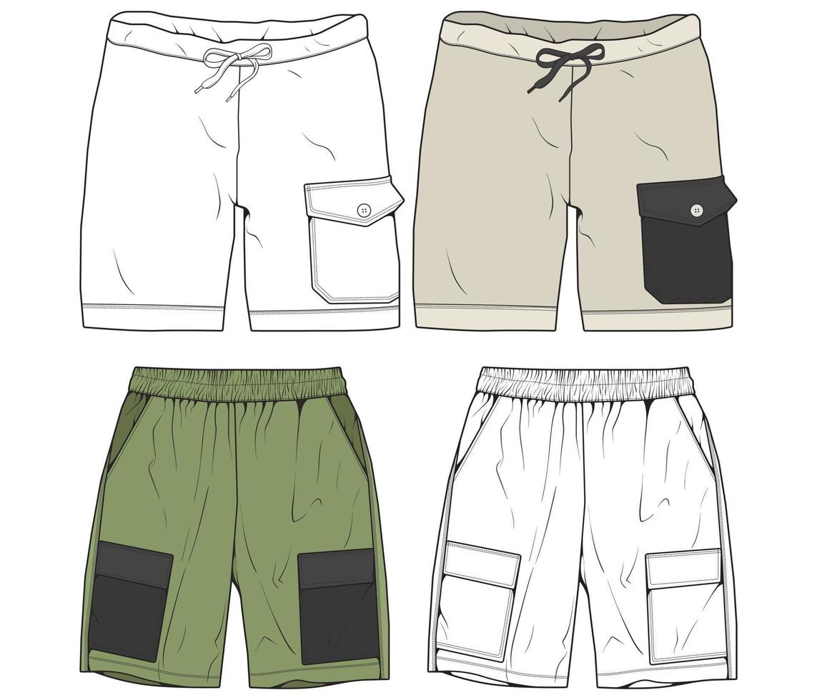 vecteur de dessin de pantalons courts, pantalons courts dans un style de croquis, modèle de formateurs, illustration vectorielle.