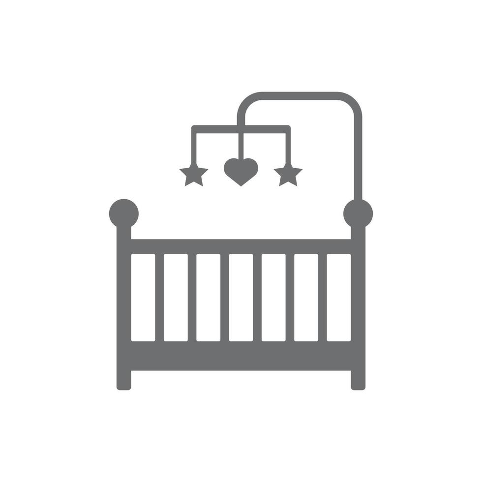 eps10 vecteur gris lit bébé ou lit bébé avec icône jouets suspendus isolé sur fond blanc. symbole de lit de bébé dans un style moderne et plat simple pour la conception, le logo et l'application mobile de votre site Web