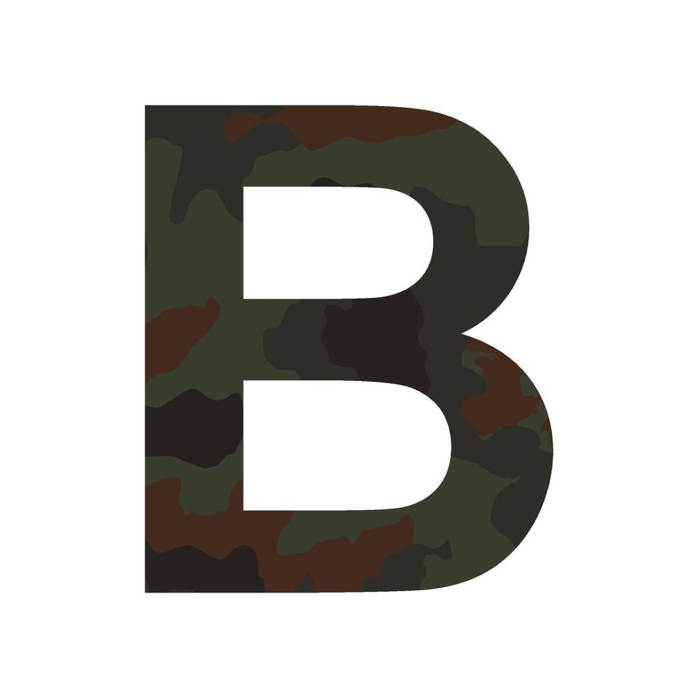 lettre de l'alphabet anglais b, style kaki isolé sur fond blanc - vecteur