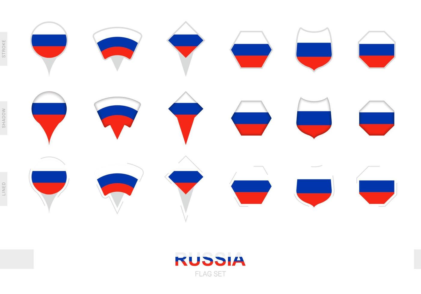 collection du drapeau de la russie sous différentes formes et avec trois effets différents. vecteur