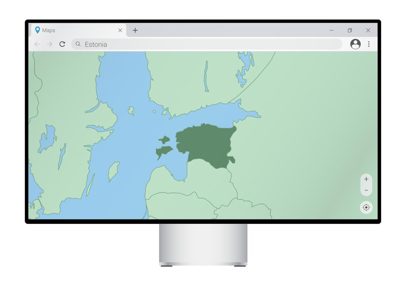 écran d'ordinateur avec carte de l'estonie dans le navigateur, recherchez le pays de l'estonie sur le programme de cartographie Web. vecteur