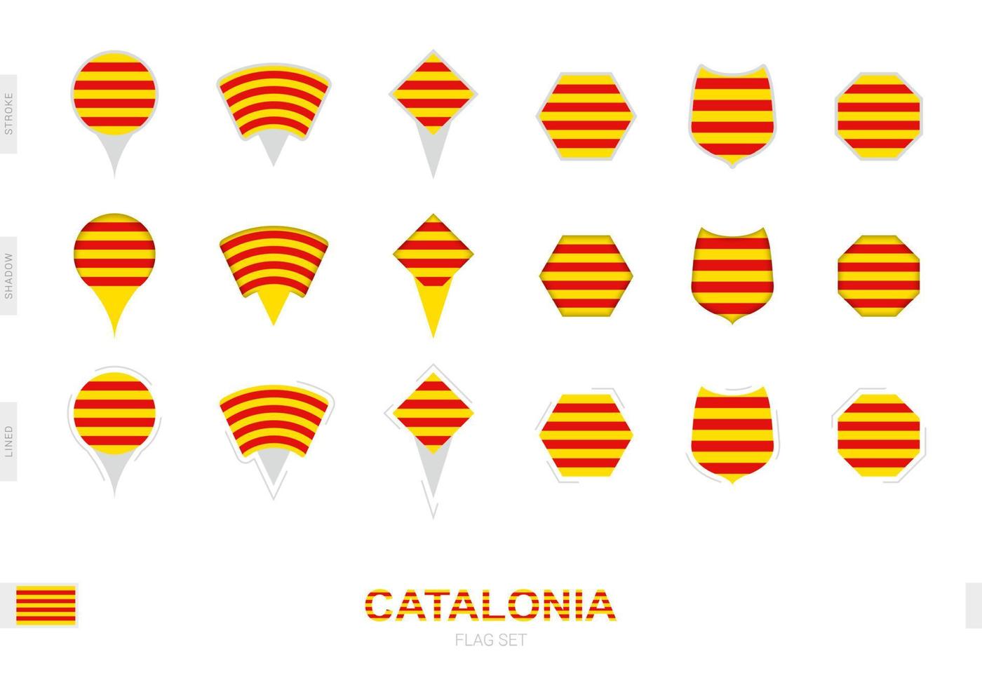 collection du drapeau de la catalogne sous différentes formes et avec trois effets différents. vecteur