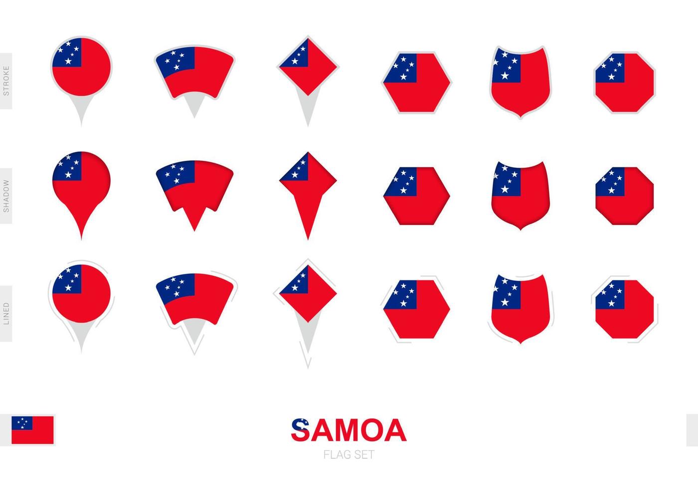 collection du drapeau samoan sous différentes formes et avec trois effets différents. vecteur
