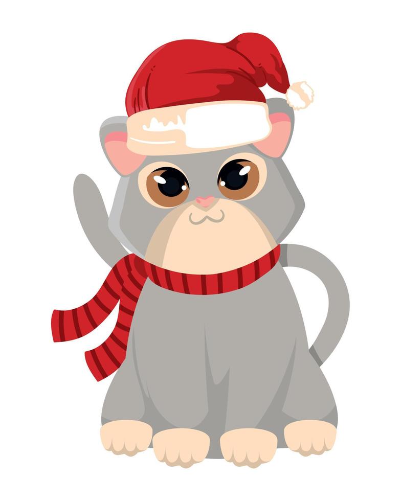 chat de noël avec bonnet de noel vecteur