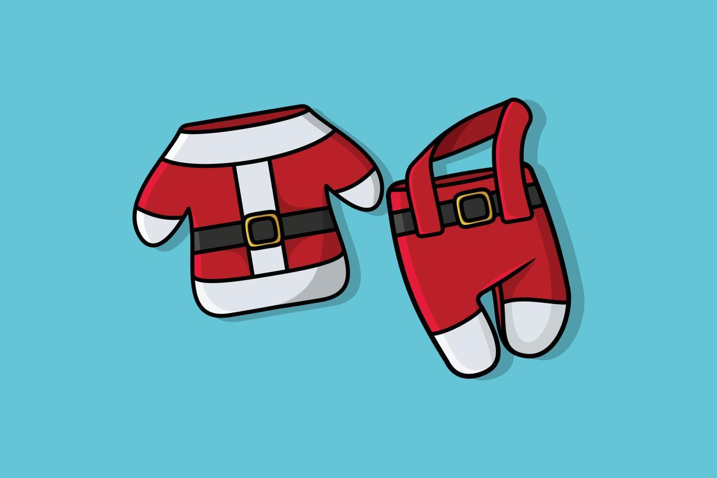 hiver rouge pour enfants, costume de noël avec illustration d'icône de vecteur de ceinture. concept de design d'icône d'objets de vacances. saison d'hiver, icônes de vacances, célébration de noël, vêtements de noël, manteau de père noël, costume d'hiver.