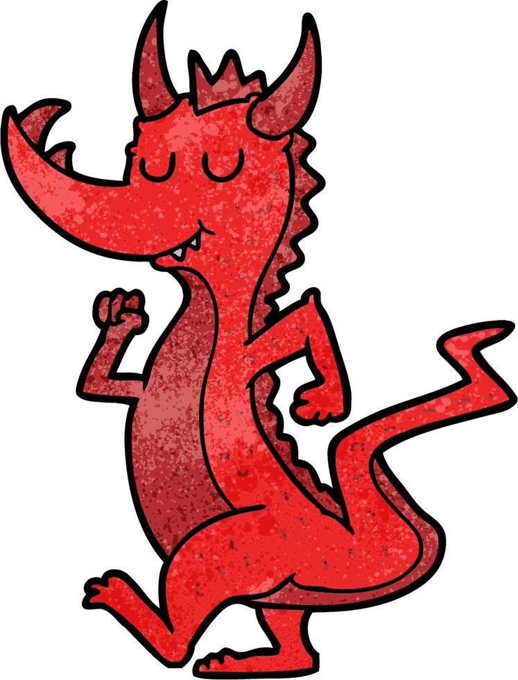 dragon mignon de dessin animé de texture grunge rétro vecteur