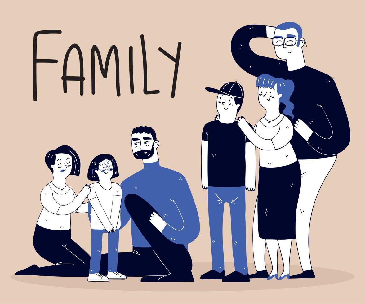 membre de la famille ensemble, dessin au trait vecteur