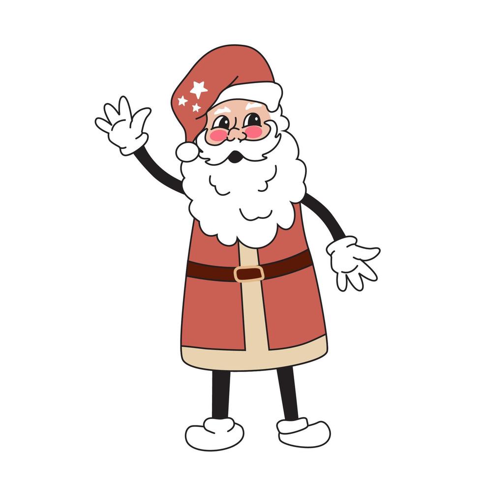 dessin animé noël personnage de mascotte du père noël des années 40, 50, 60 ancien style d'animation. bande dessinée vintage dans un style rétro branché. vecteur