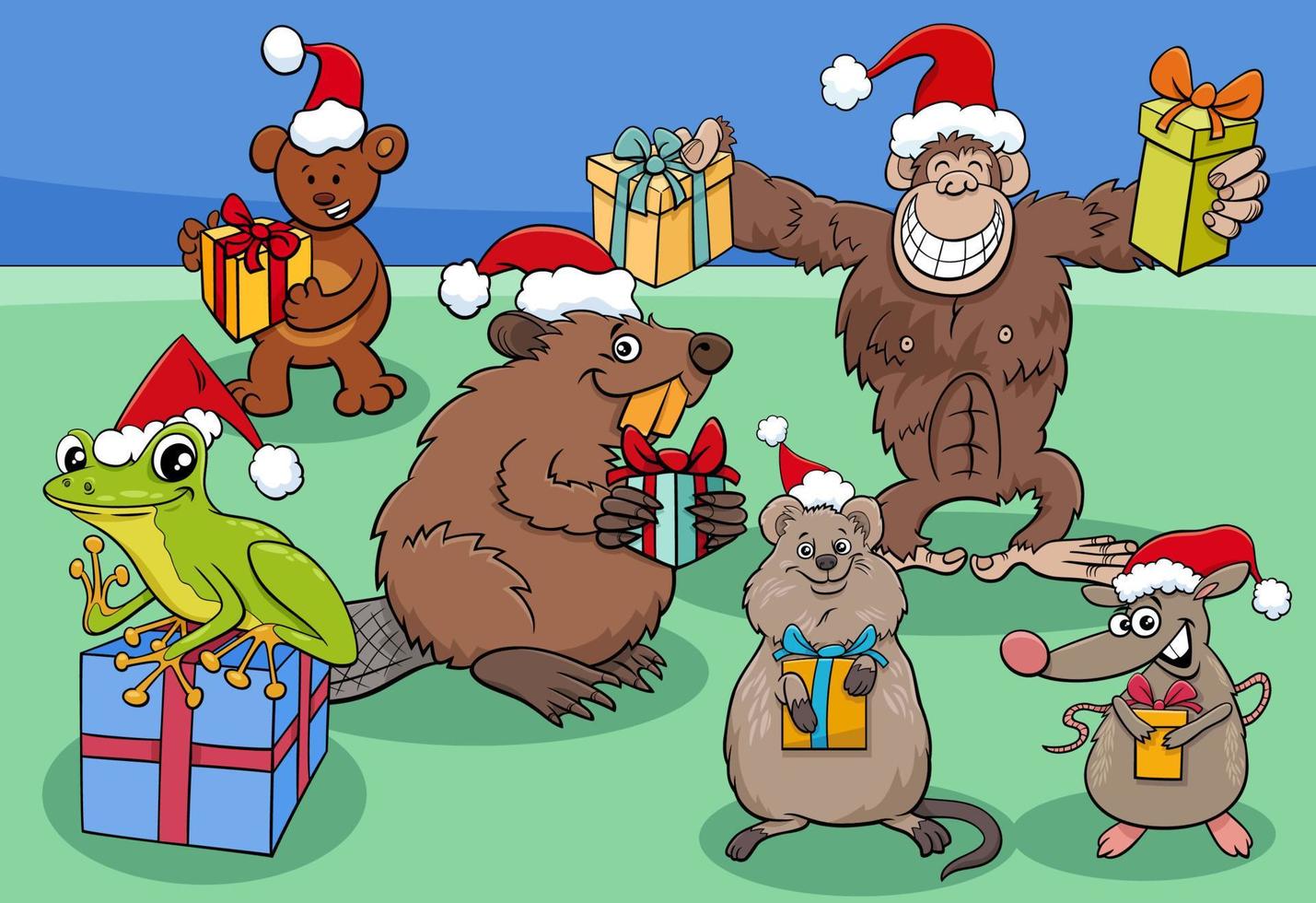 groupe de personnages d'animaux de dessin animé à noël vecteur