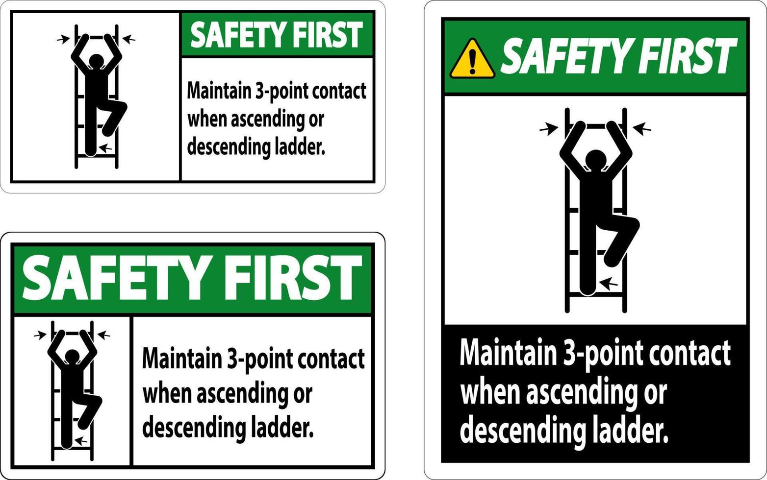 la sécurité d'abord maintenir un contact à 3 points lors de la montée ou de la descente de l'échelle vecteur