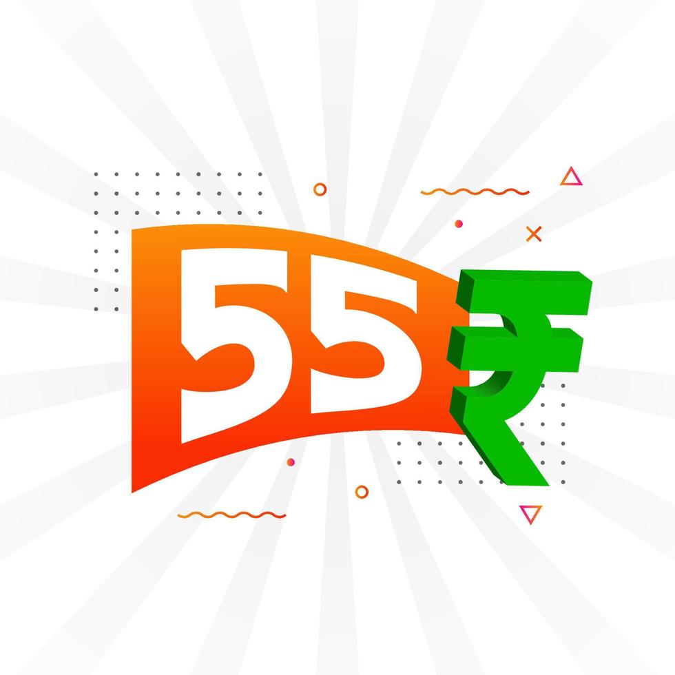 Image vectorielle de texte en gras symbole 55 roupies. 55 roupie indienne monnaie signe illustration vectorielle vecteur