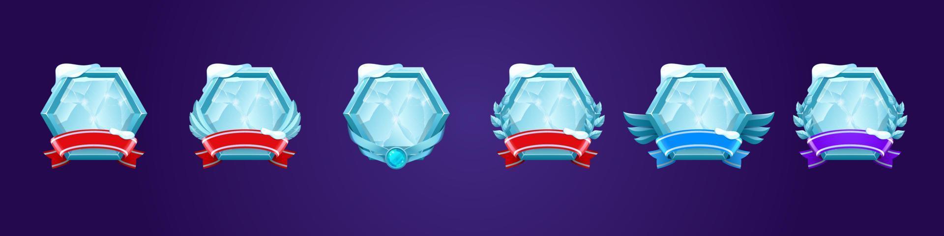 ensemble de badges de récompense de glace, classement des icônes de niveau de jeu vecteur