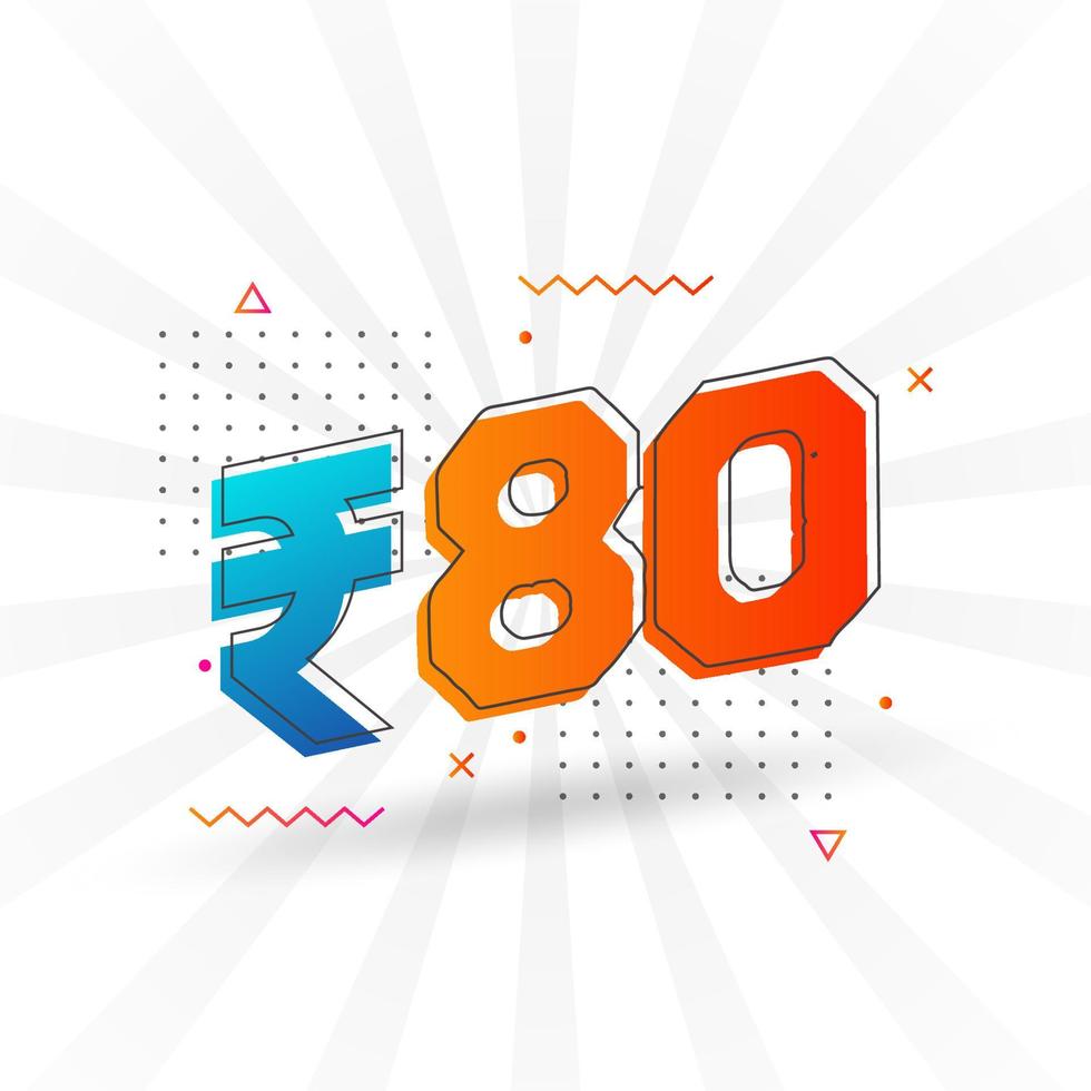 Image vectorielle de 80 roupies indiennes. 80 roupies symbole texte en gras illustration vectorielle vecteur