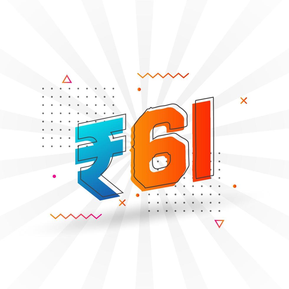 Image vectorielle de 61 roupies indiennes. 61 roupie symbole texte en gras illustration vectorielle vecteur